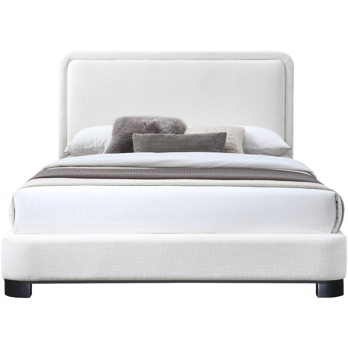 Meridian Nolita Cream Linen Textured Fabric King Bed
