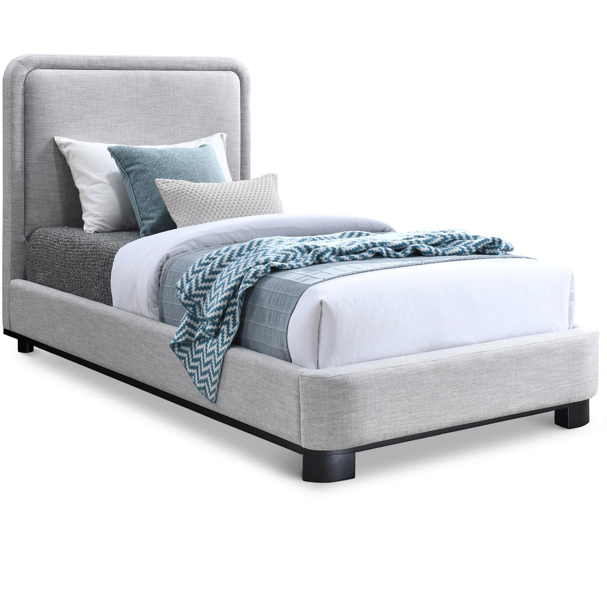 Meridian Nolita Grey Linen Textured Fabric Twin Bed