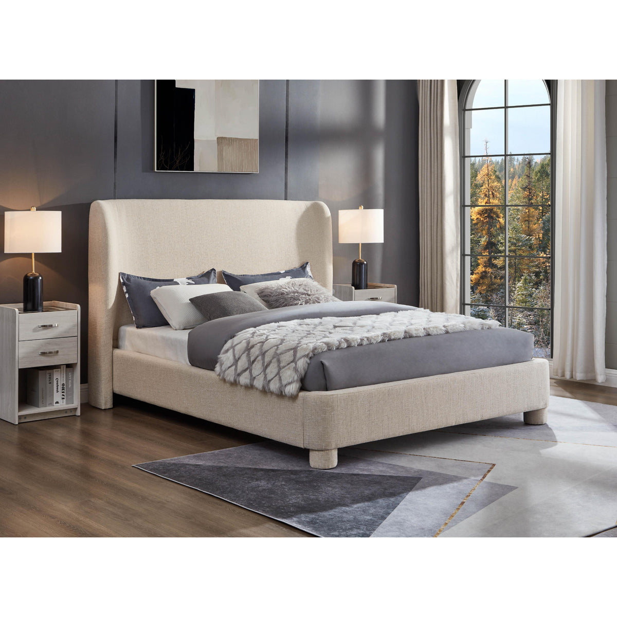 Meridian Penny Beige Polyester Fabric Full Bed