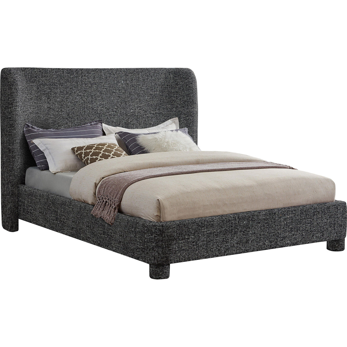 Meridian Penny Black Polyester Fabric Queen Bed