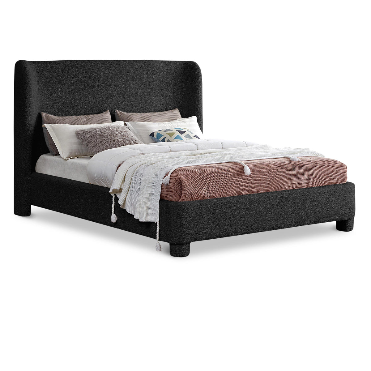 Meridian Penny Black Boucle Fabric King Bed