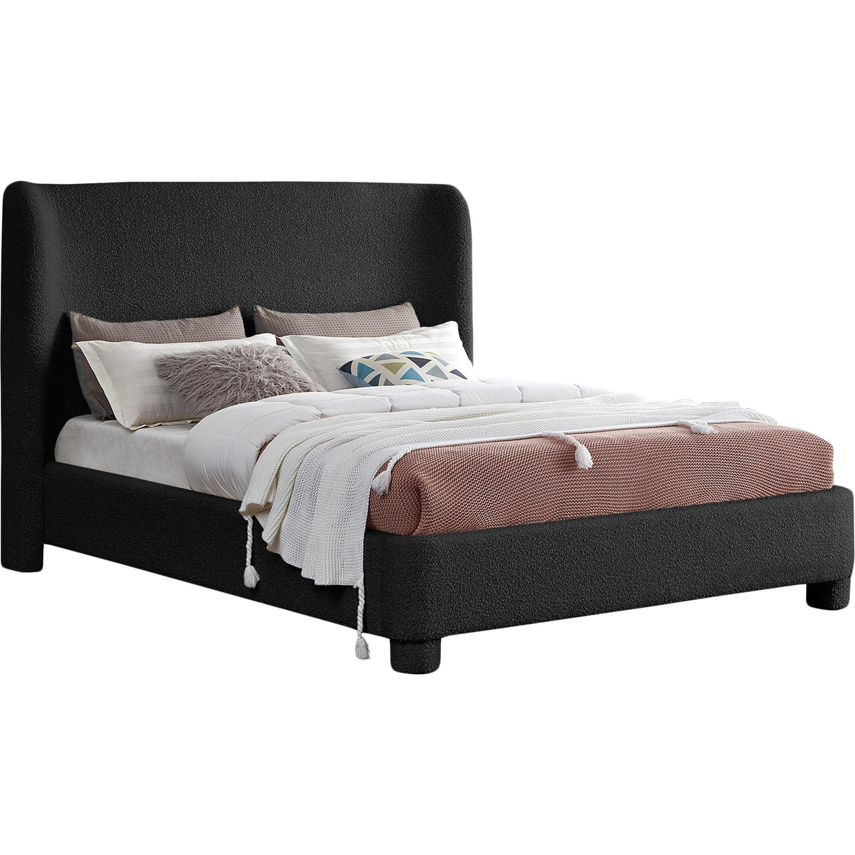 Meridian Penny Black Boucle Fabric King Bed