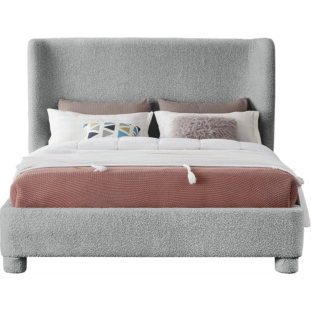 Meridian Penny Grey Boucle Fabric King Bed
