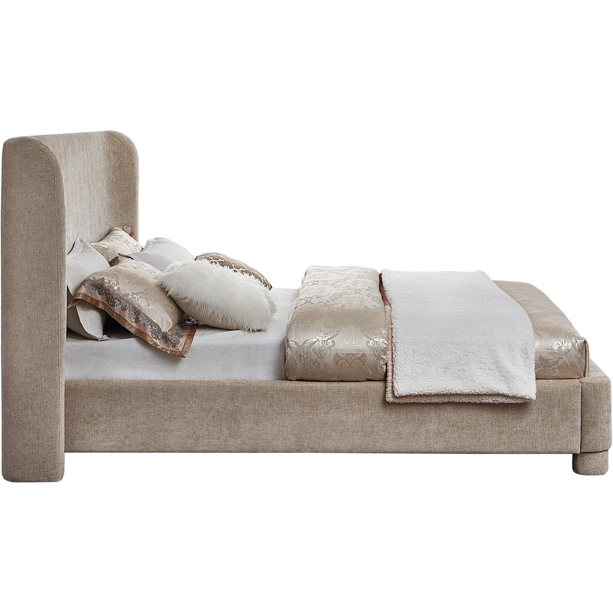 Meridian Penny Beige Chenille Fabric King Bed
