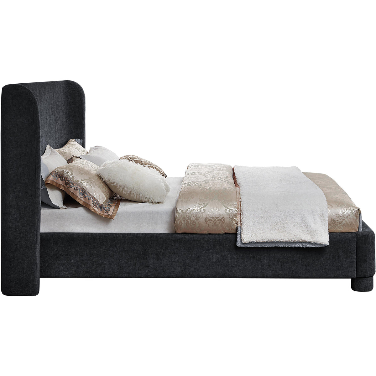 Meridian Penny Black Chenille Fabric Full Bed