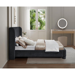 Meridian Penny Black Chenille Fabric King Bed
