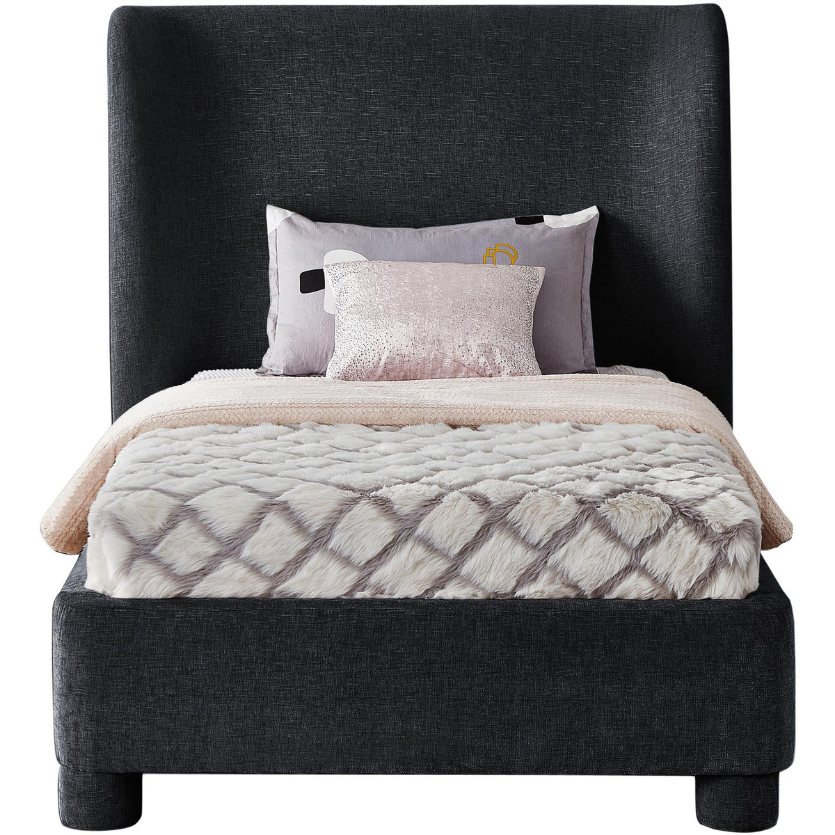 Meridian Penny Black Chenille Fabric Twin Bed