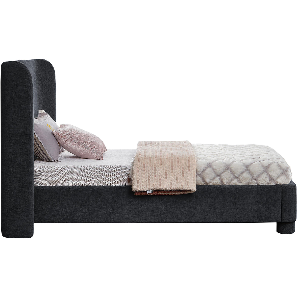 Meridian Penny Black Chenille Fabric Twin Bed