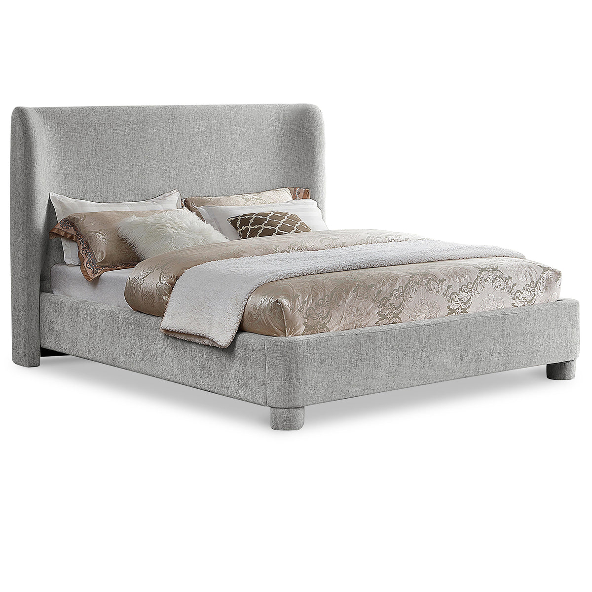 Meridian Penny Light Grey Chenille Fabric King Bed
