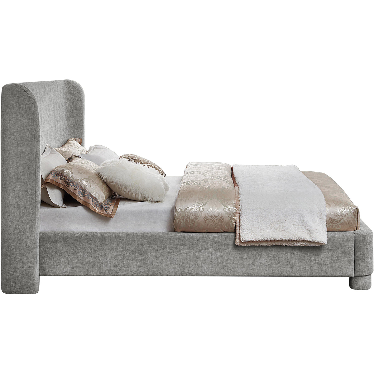 Meridian Penny Light Grey Chenille Fabric King Bed