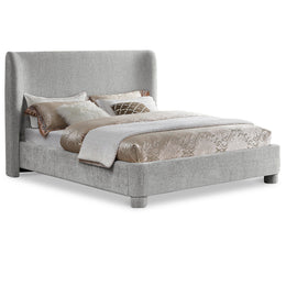 Meridian Penny Light Grey Chenille Fabric Queen Bed