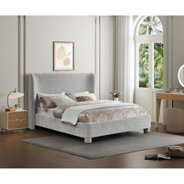 Meridian Penny Light Grey Chenille Fabric Queen Bed