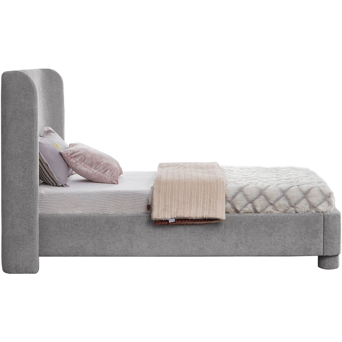 Meridian Penny Light Grey Chenille Fabric Twin Bed