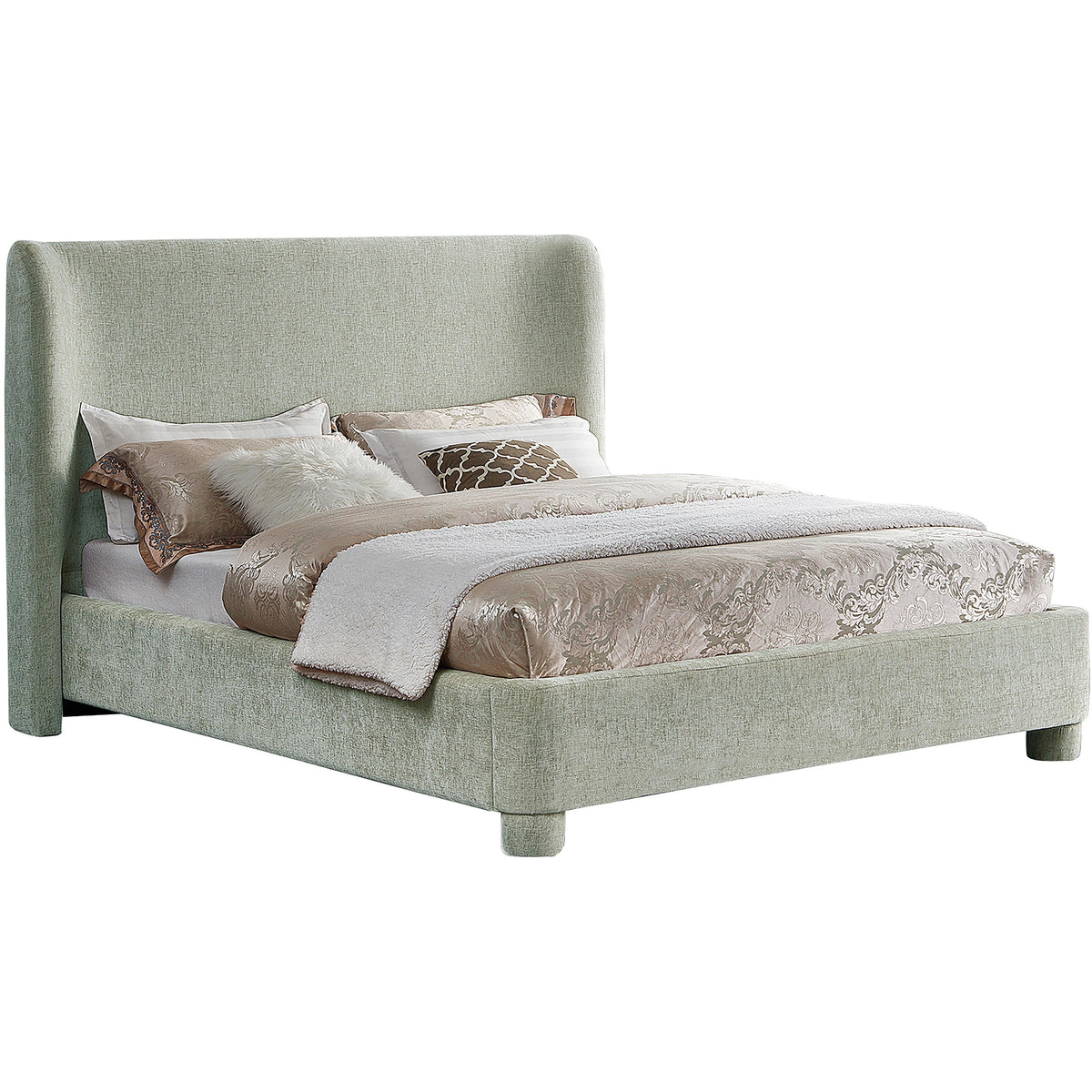 Meridian Penny Mint Green Chenille Fabric Full Bed