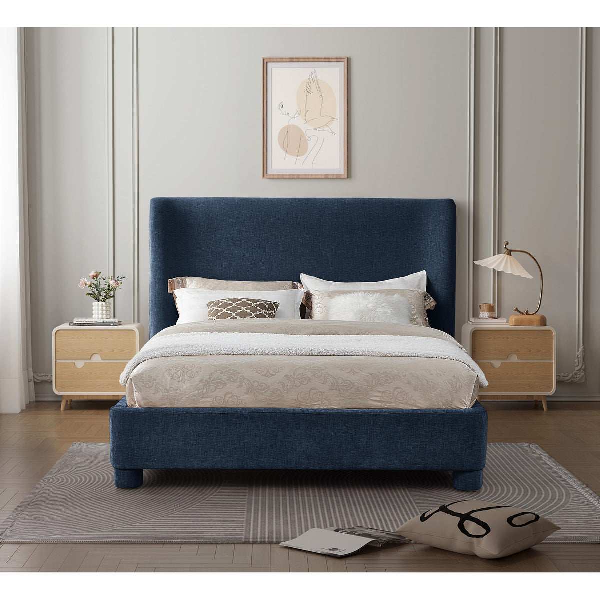 Meridian Penny Navy Chenille Fabric Full Bed
