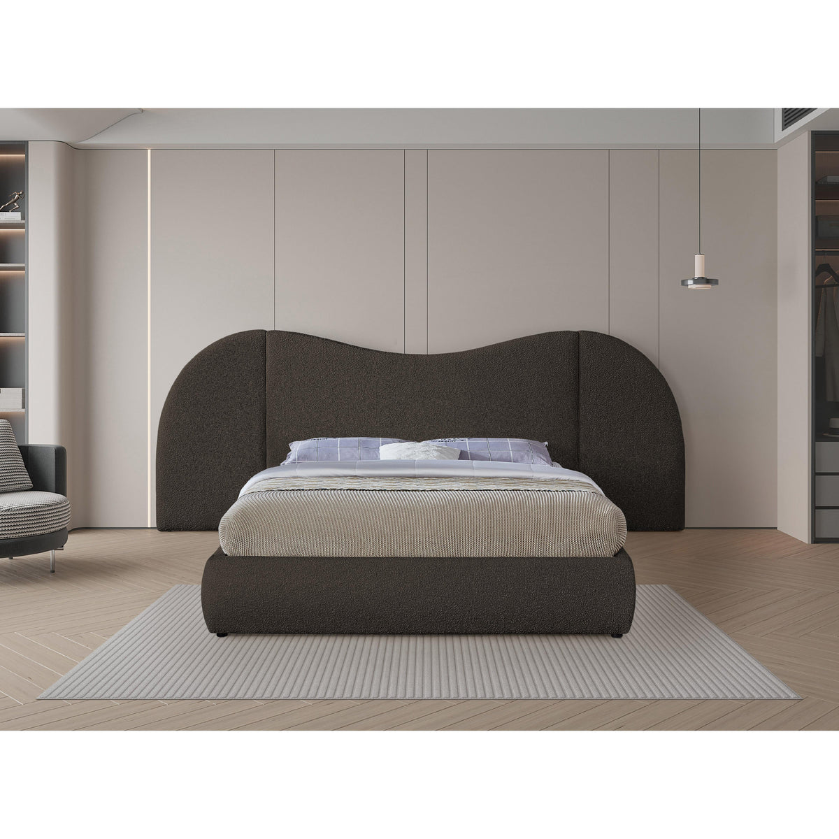 Meridian Everest Brown Boucle Fabric Queen Bed (3 Boxes)