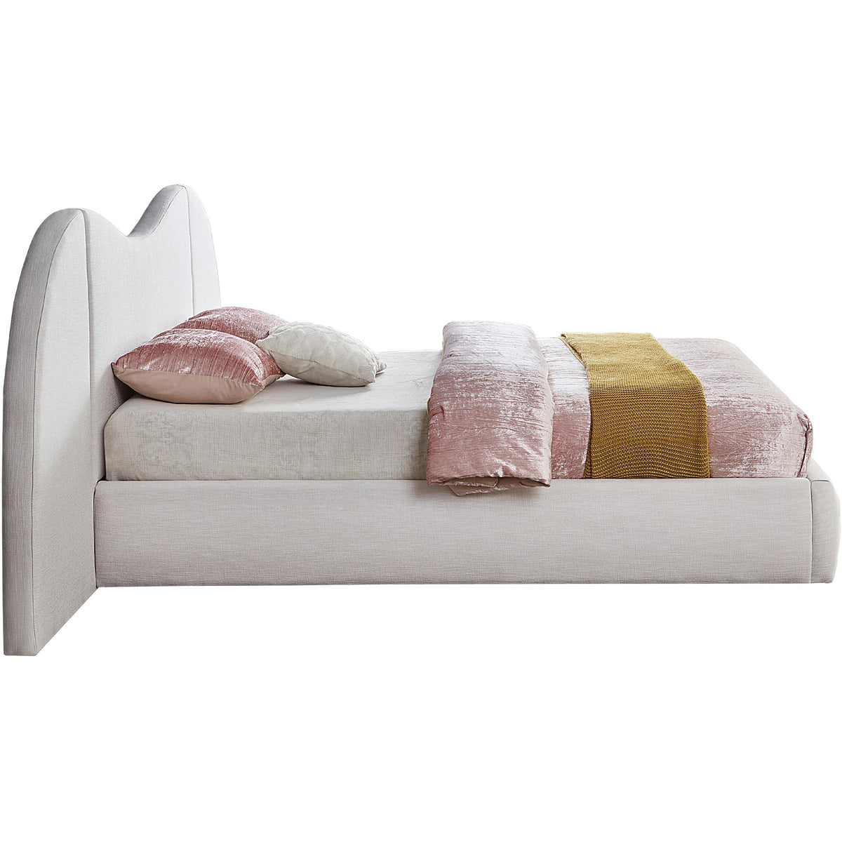 Meridian Everest Cream Linen Textured Fabric Queen Bed (3 Boxes)