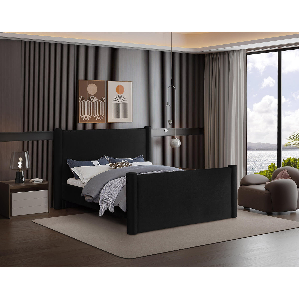Meridian Elias Black Velvet Full Bed