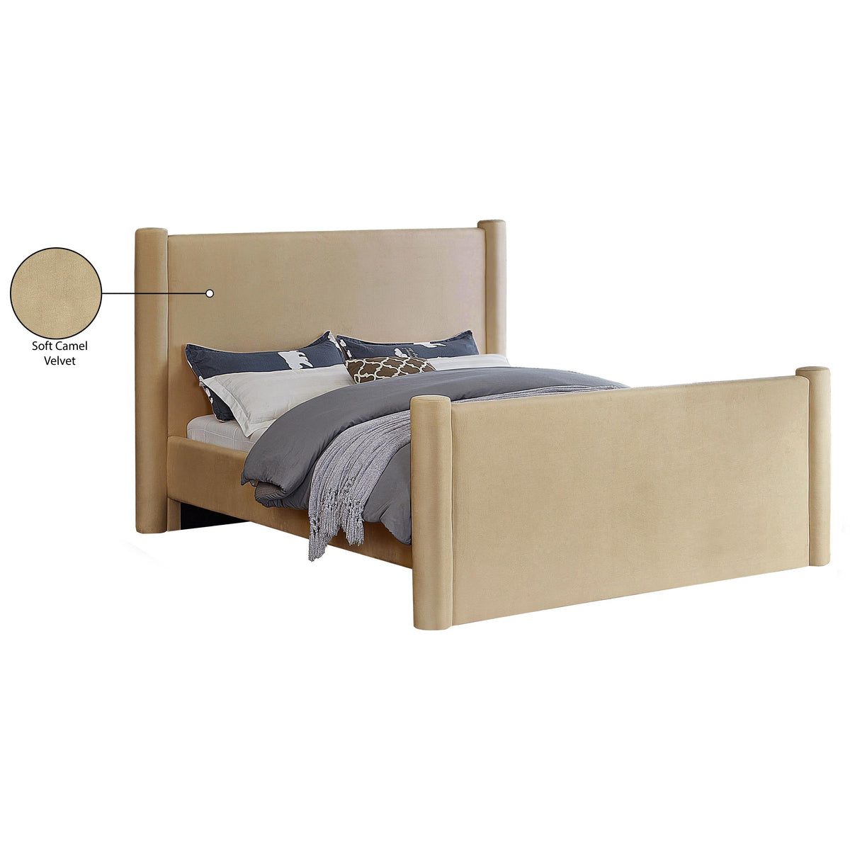 Meridian Elias Camel Velvet Full Bed