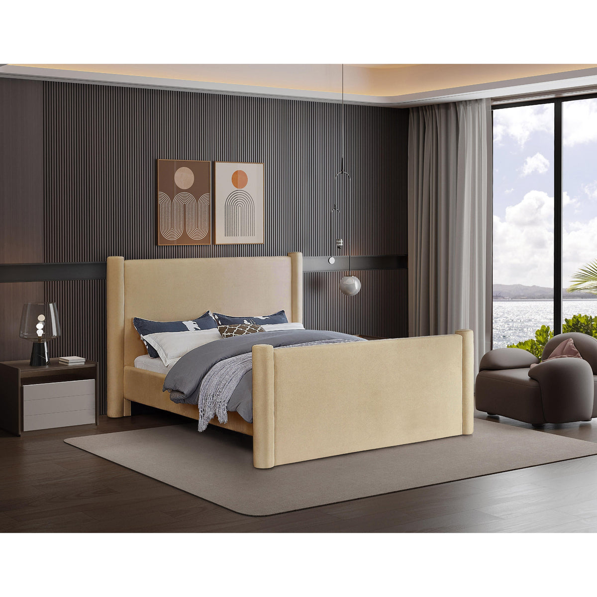 Meridian Elias Camel Velvet King Bed