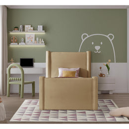 Meridian Elias Camel Velvet Twin Bed