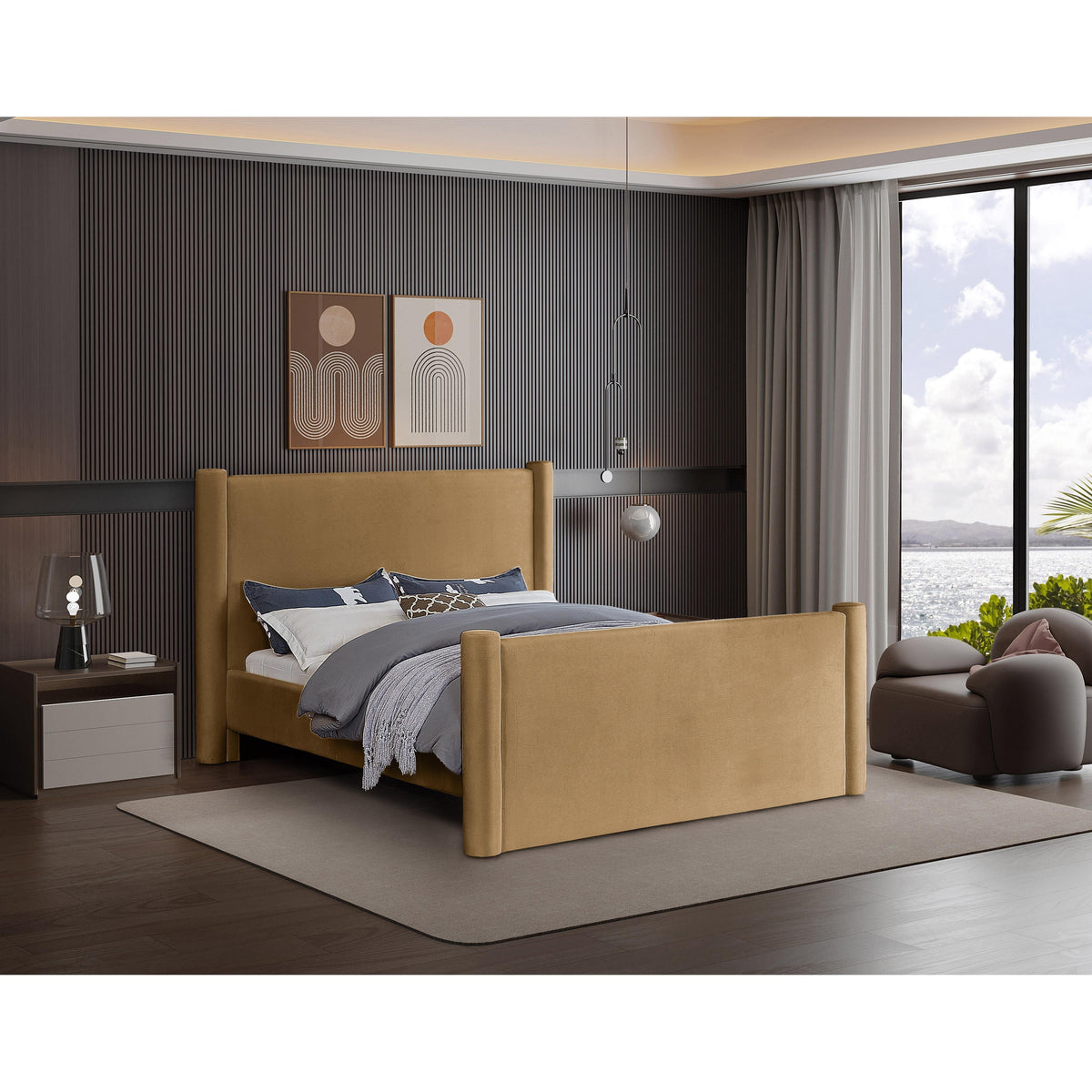 Meridian Elias Saddle Velvet King Bed