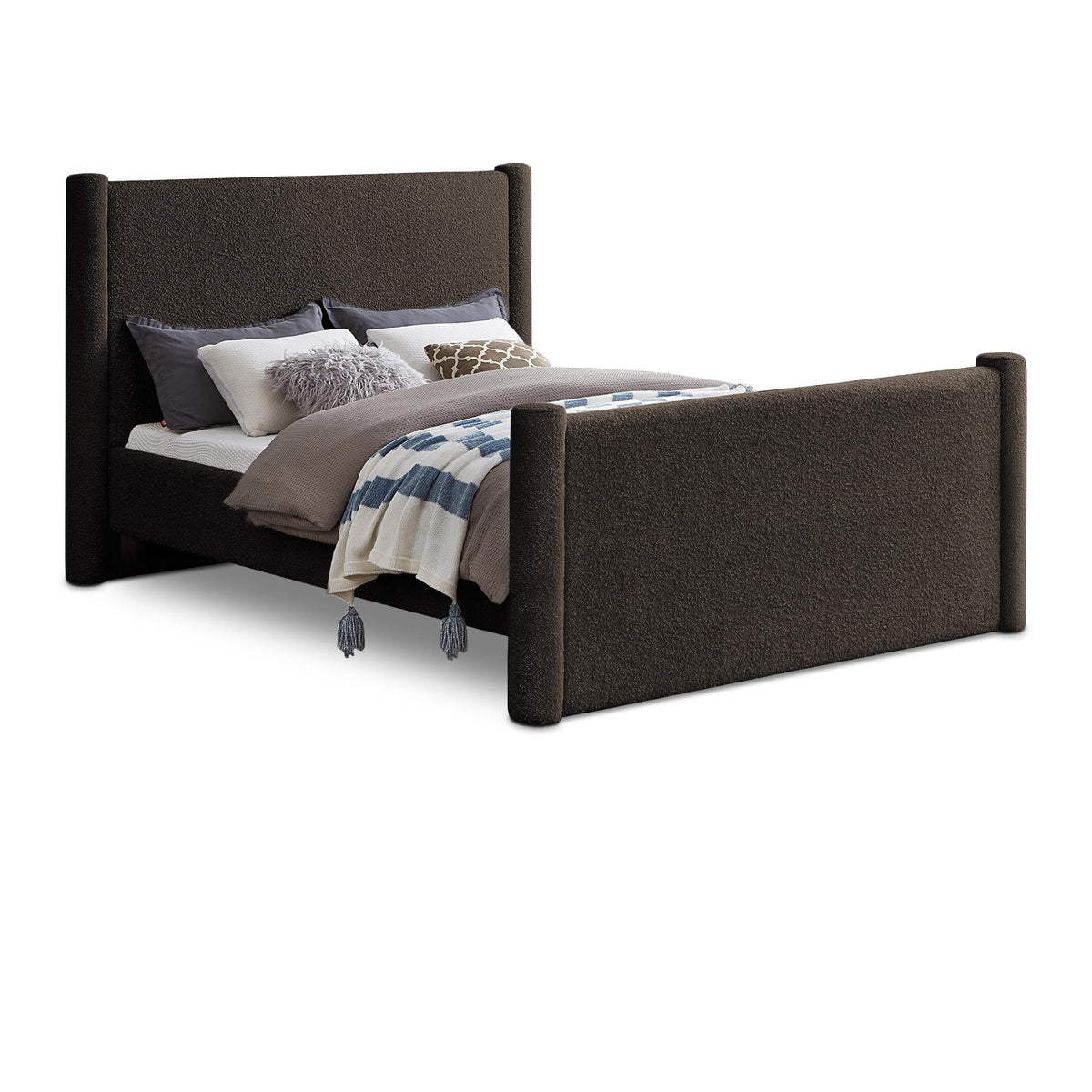 Meridian Elias Brown Boucle Fabric Full Bed
