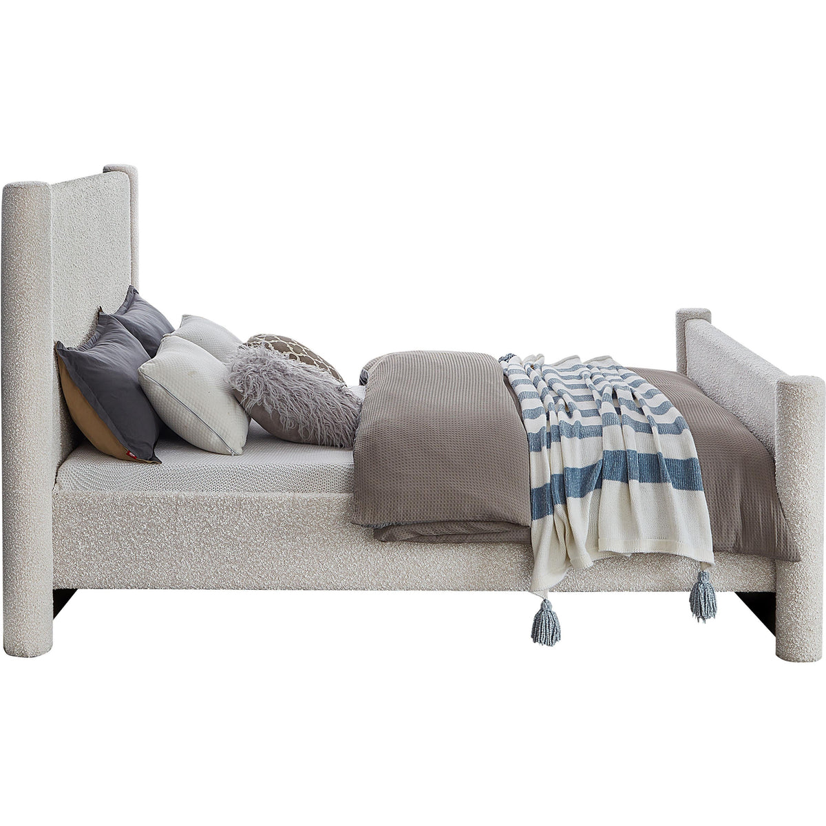 Meridian Elias Cream Boucle Fabric King Bed