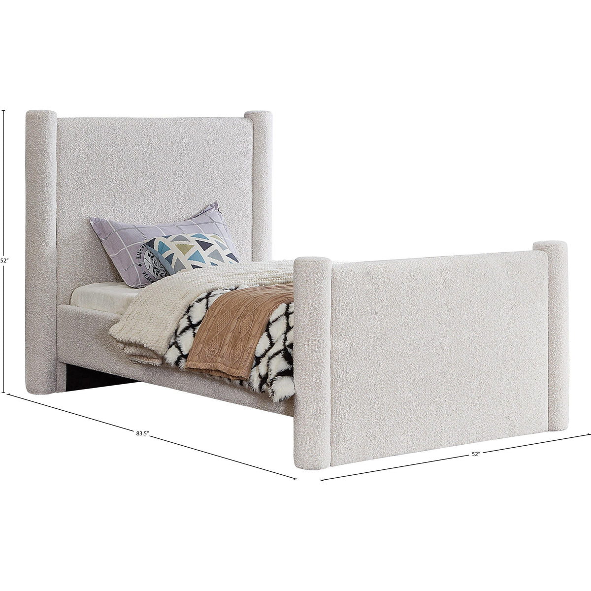 Meridian Elias Cream Boucle Fabric Twin Bed
