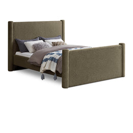 Meridian Elias Olive Green Boucle Fabric Queen Bed