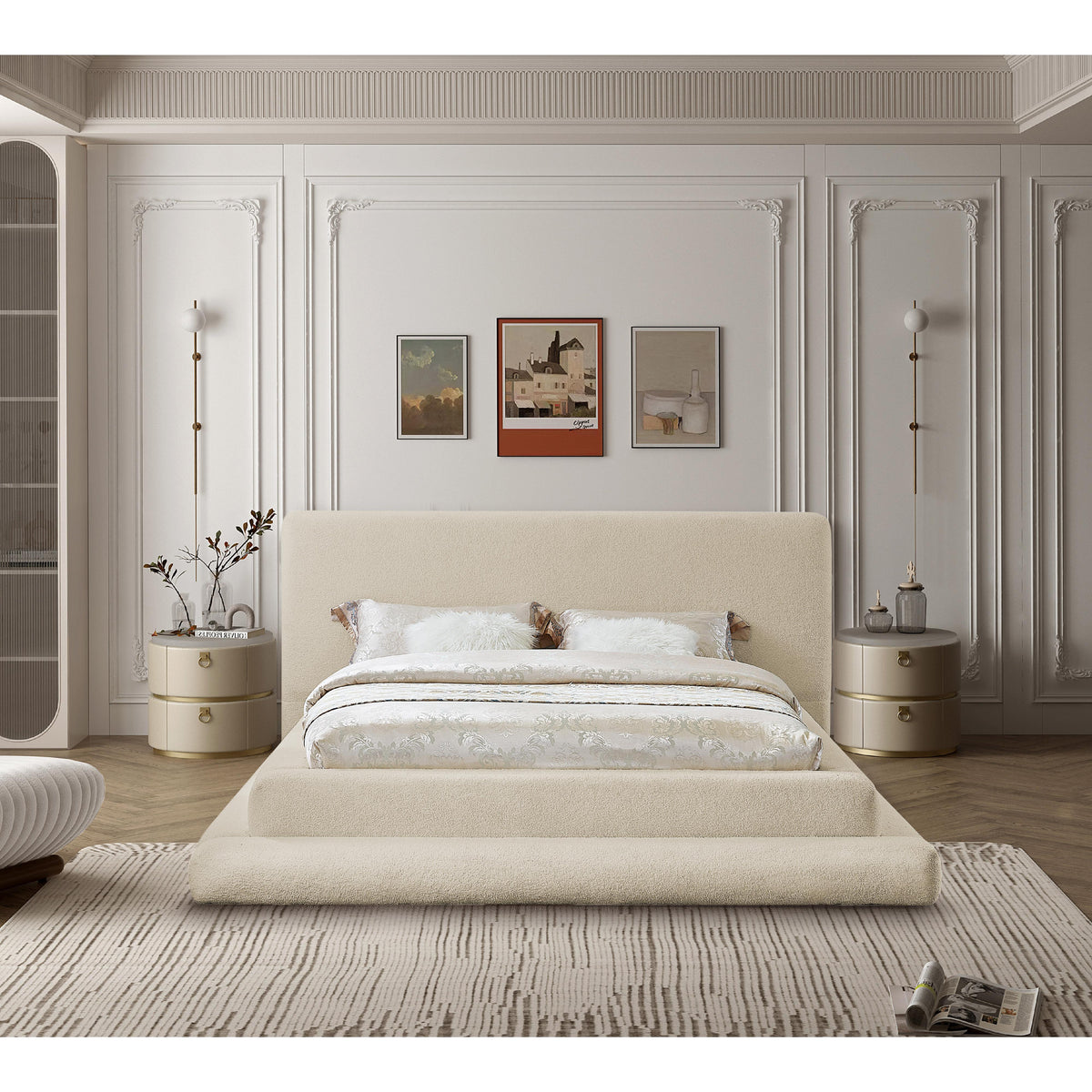 Meridian Dane Beige Teddy Fabric Full Bed (3 Boxes)