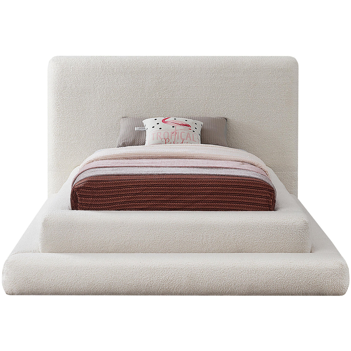 Meridian Dane Cream Teddy Fabric Twin Bed (3 Boxes)