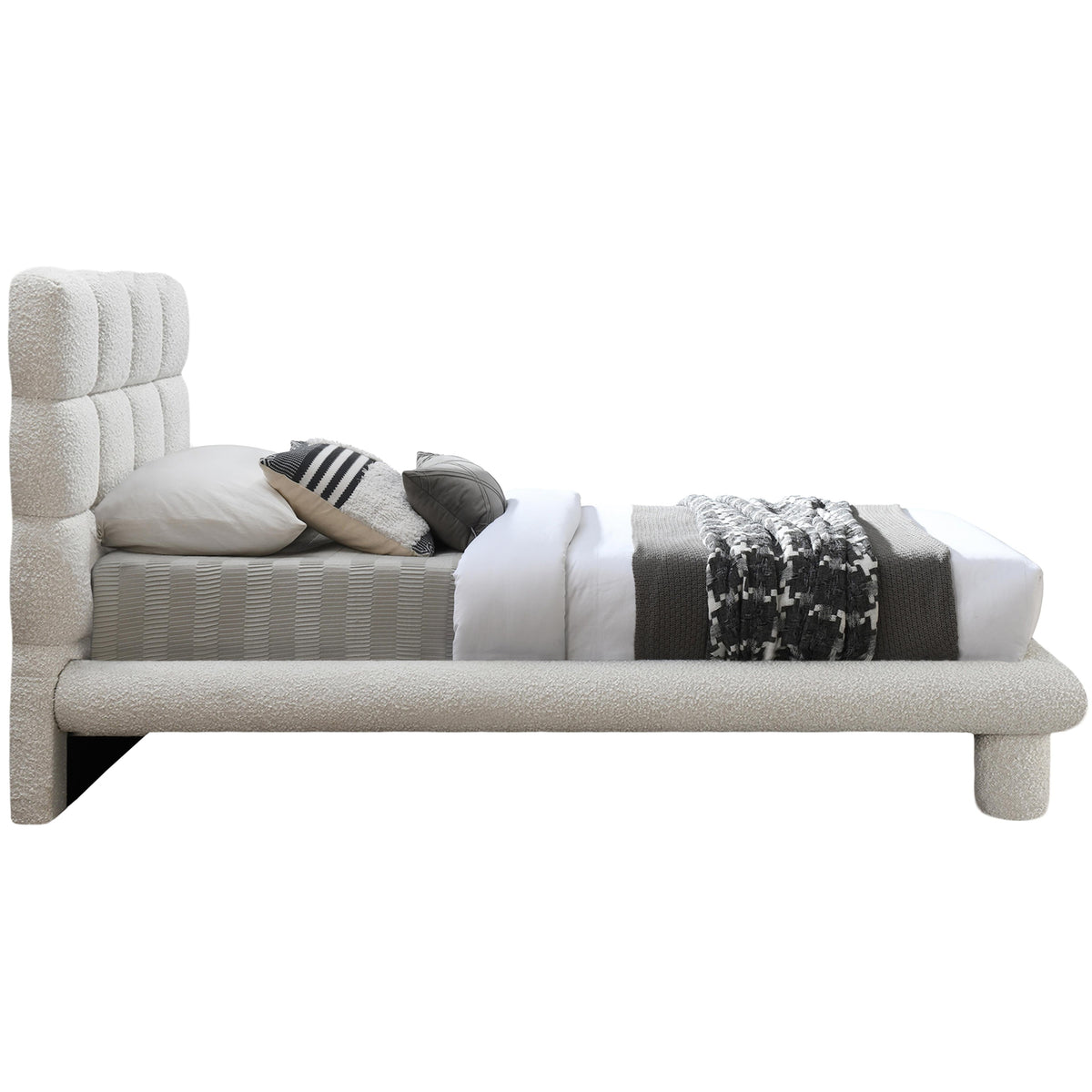 Meridian Deco Cream Boucle Fabric Twin Bed (3 Boxes)