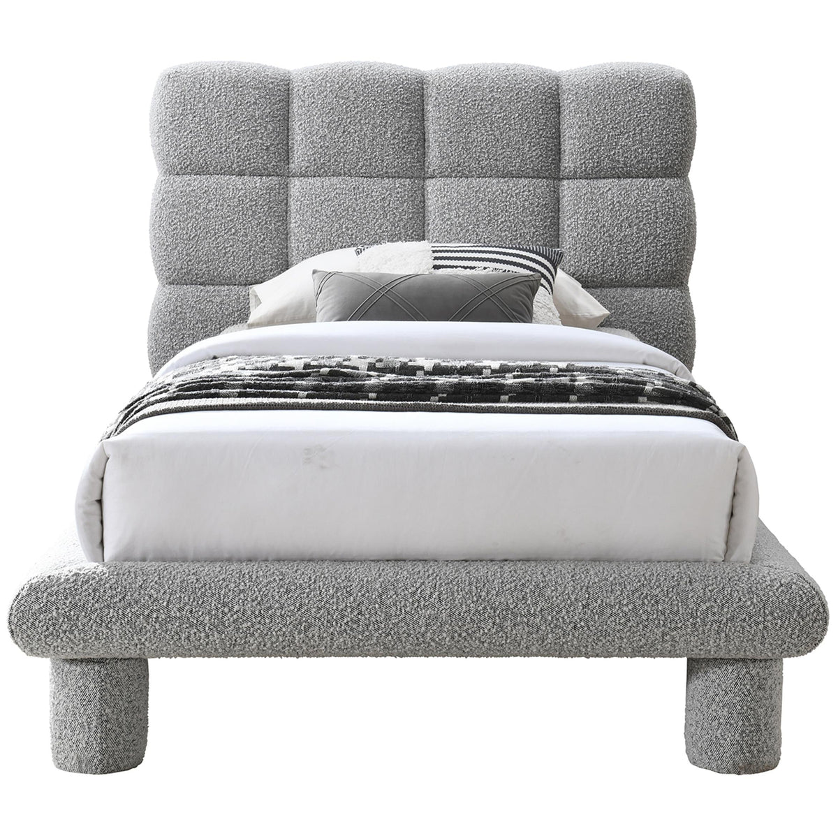 Meridian Deco Grey Boucle Fabric Twin Bed (3 Boxes)