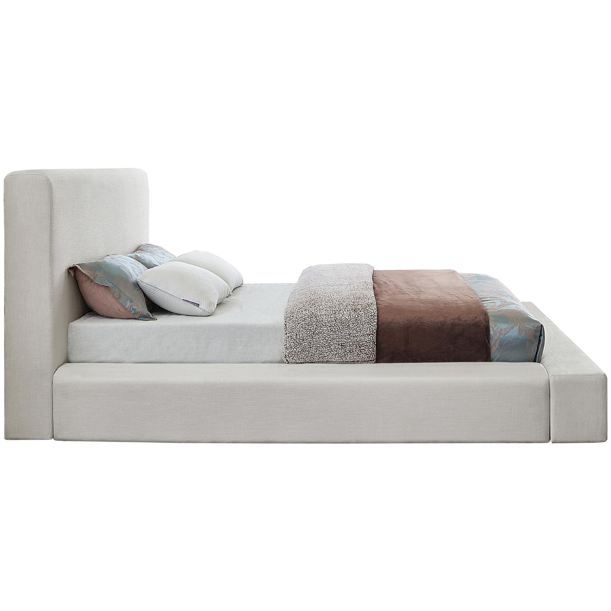 Meridian Devin Cream Linen Textured Fabric Queen Bed