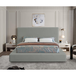 Meridian Devin Grey Linen Textured Fabric Full Bed