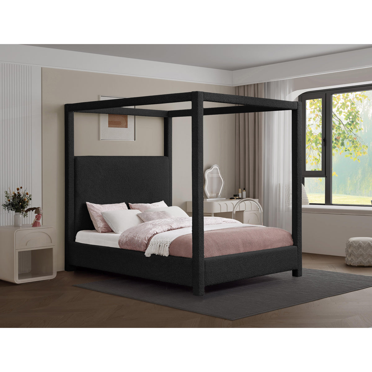 Meridian Eden Black Boucle Fabric King Bed (3 Boxes)