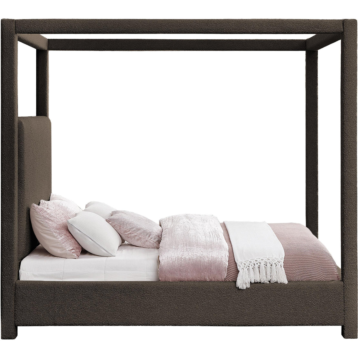 Meridian Eden Brown Boucle Fabric Queen Bed (3 Boxes)