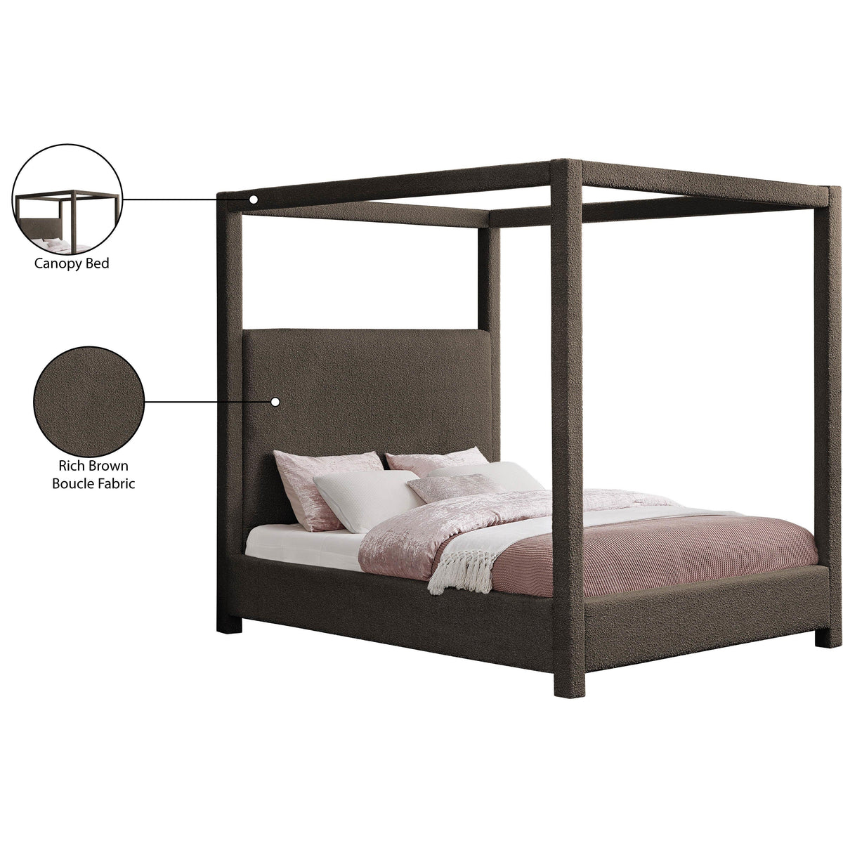 Meridian Eden Brown Boucle Fabric Queen Bed (3 Boxes)