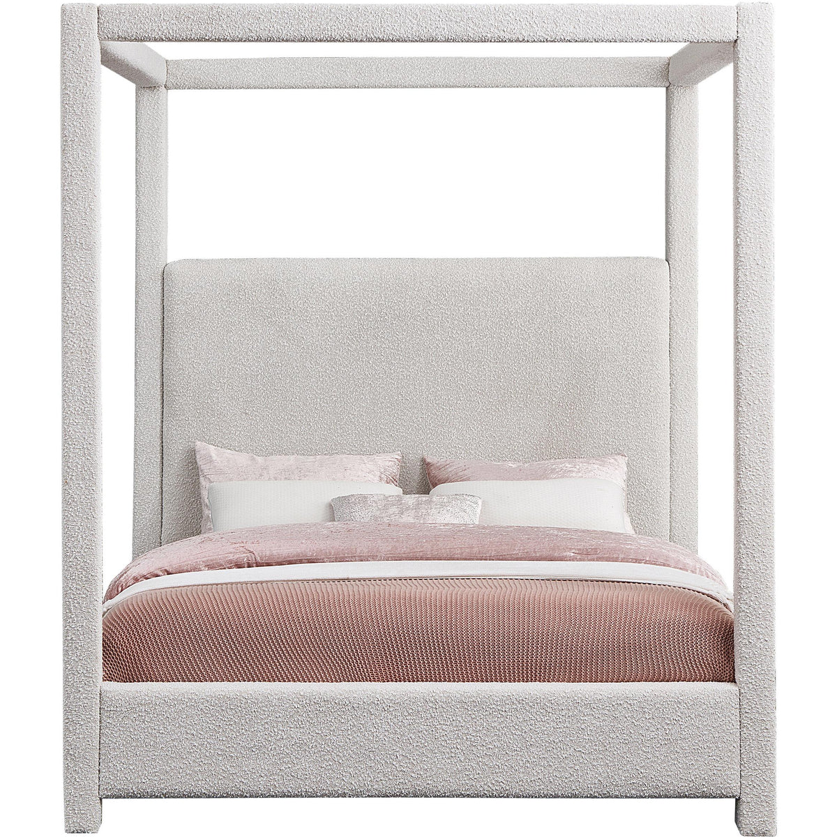 Meridian Eden Cream Boucle Fabric Queen Bed (3 Boxes)