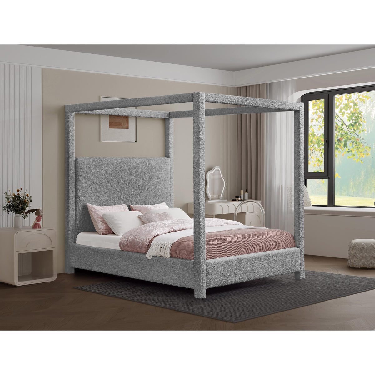 Meridian Eden Grey Boucle Fabric King Bed (3 Boxes)