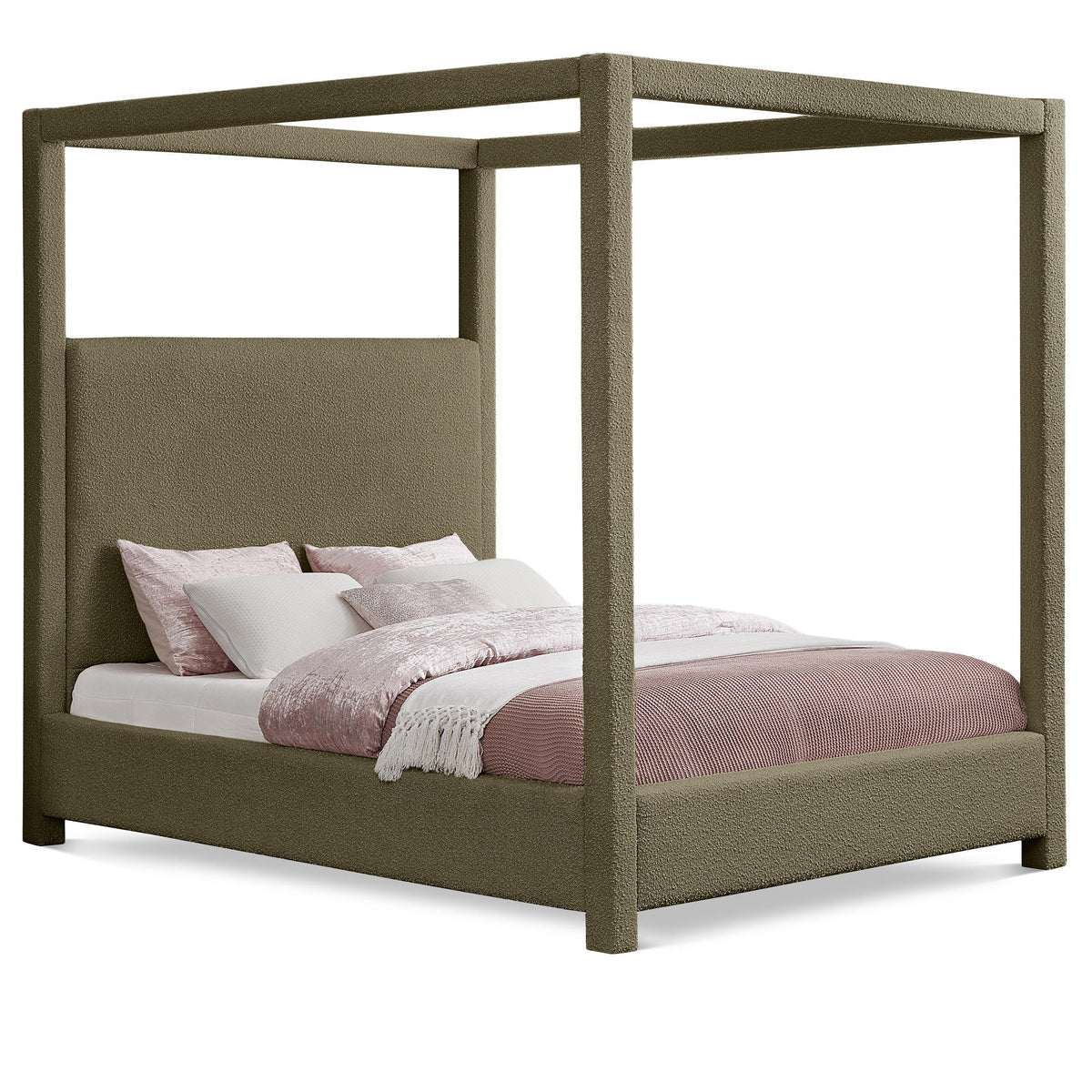 Meridian Eden Olive Boucle Fabric King Bed (3 Boxes)