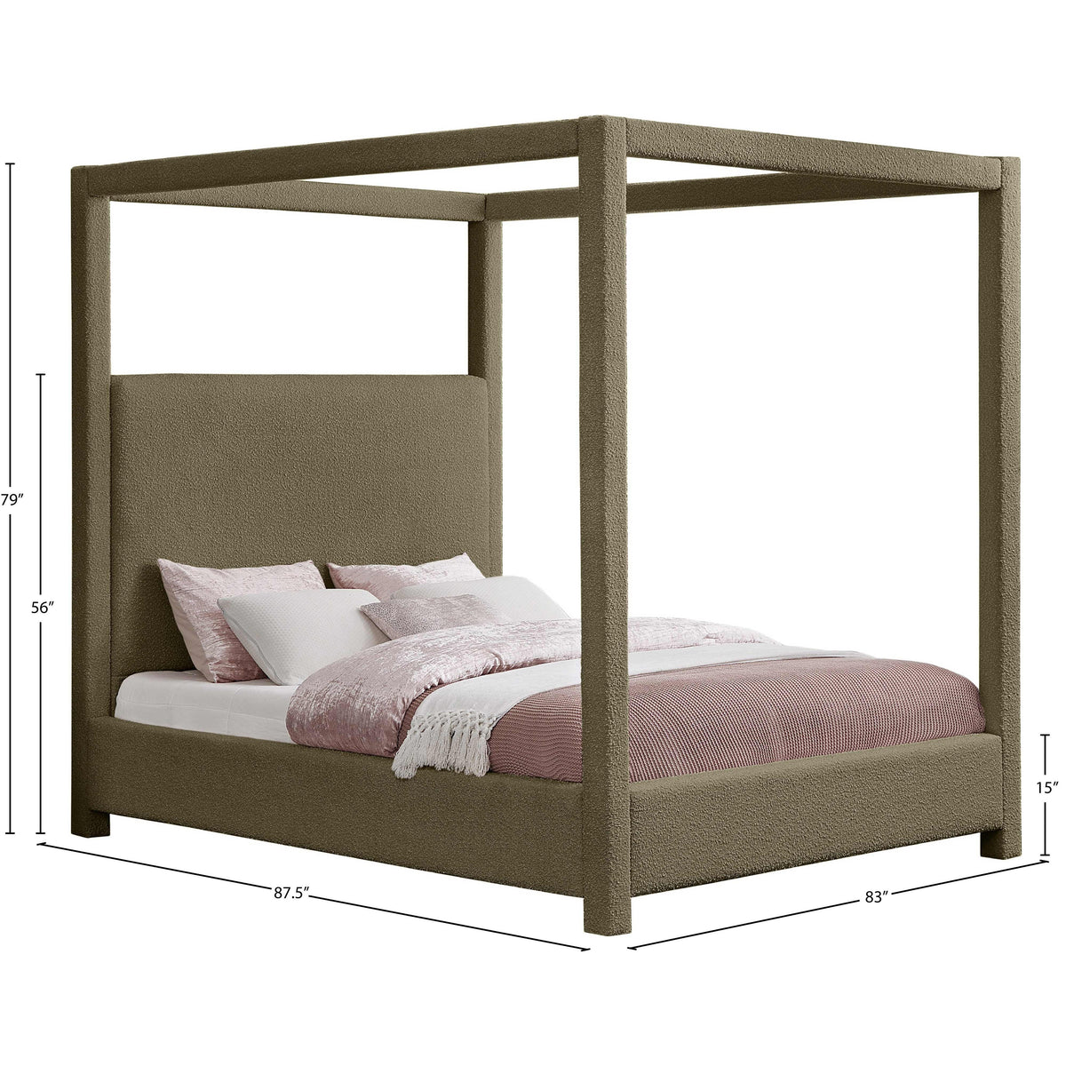 Meridian Eden Olive Boucle Fabric King Bed (3 Boxes)