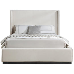 Meridian Flynn Beige Linen Textured Fabric Queen Bed