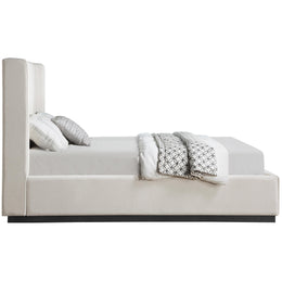 Meridian Flynn Beige Linen Textured Fabric Queen Bed
