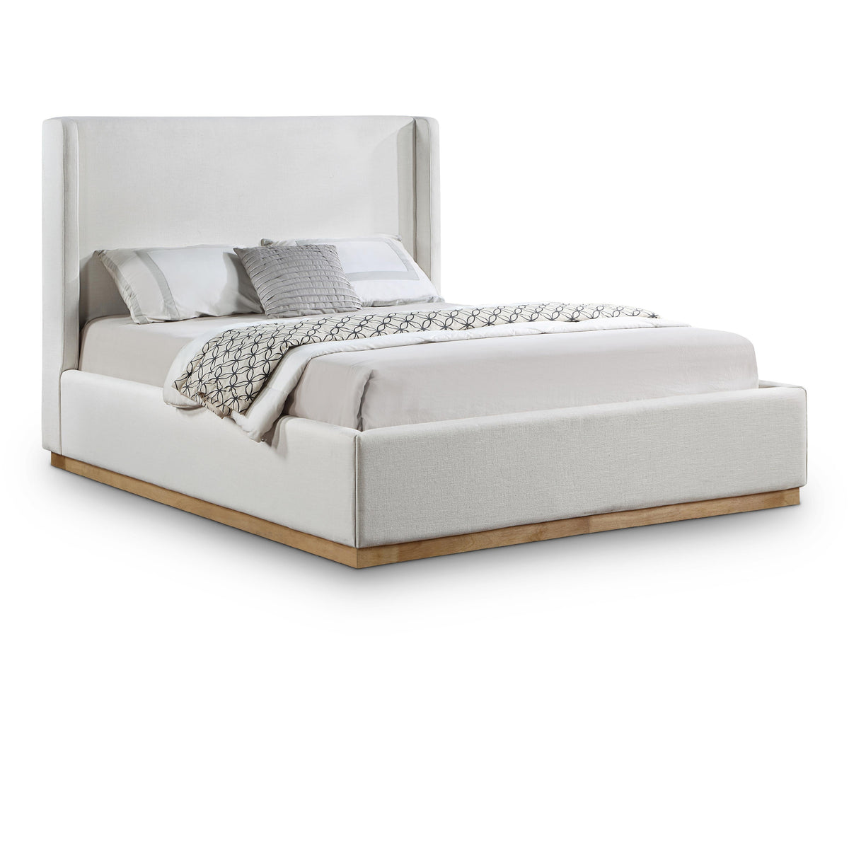 Meridian Flynn Cream Linen Textured Fabric Full Bed