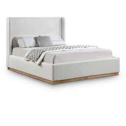 Meridian Flynn Cream Linen Textured Fabric Queen Bed