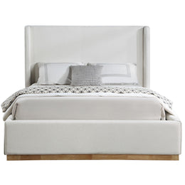 Meridian Flynn Cream Linen Textured Fabric Queen Bed