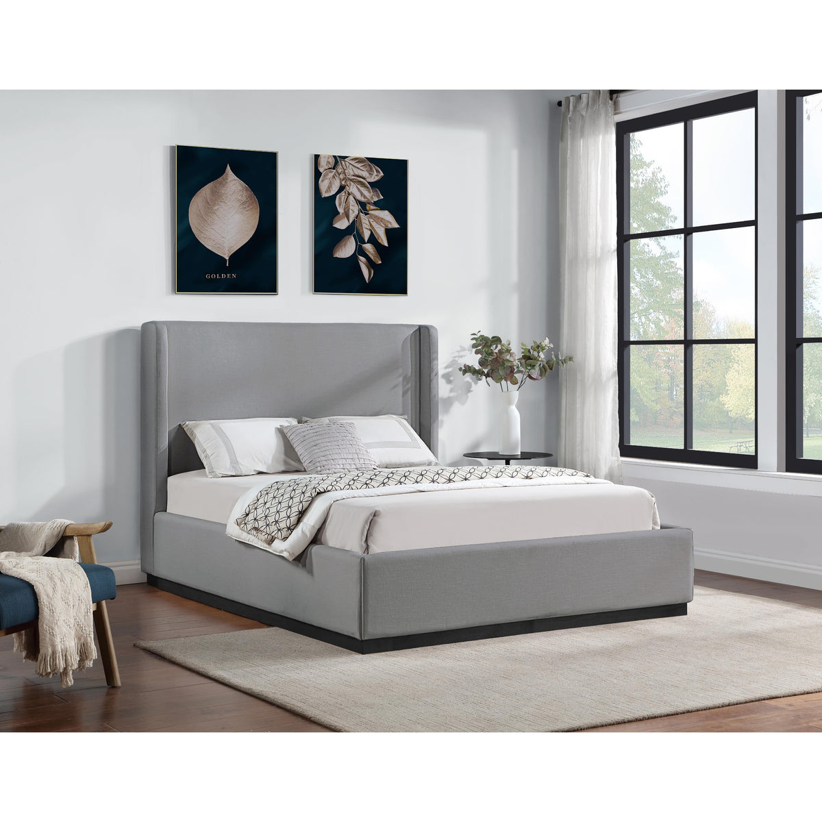Meridian Flynn Grey Linen Textured Fabric King Bed