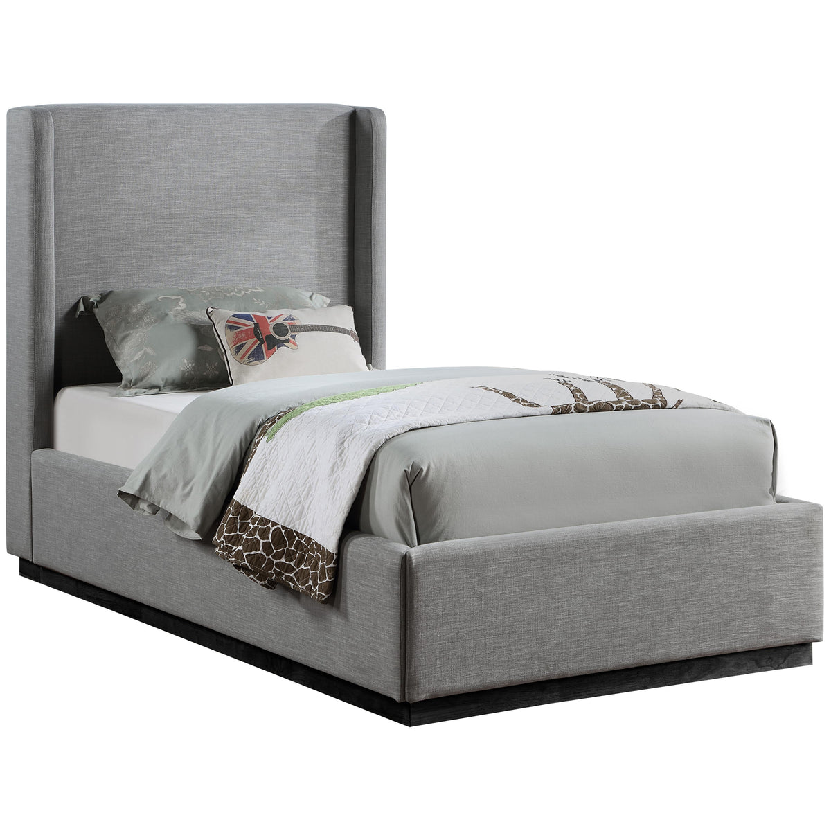Meridian Flynn Grey Linen Textured Fabric Twin Bed